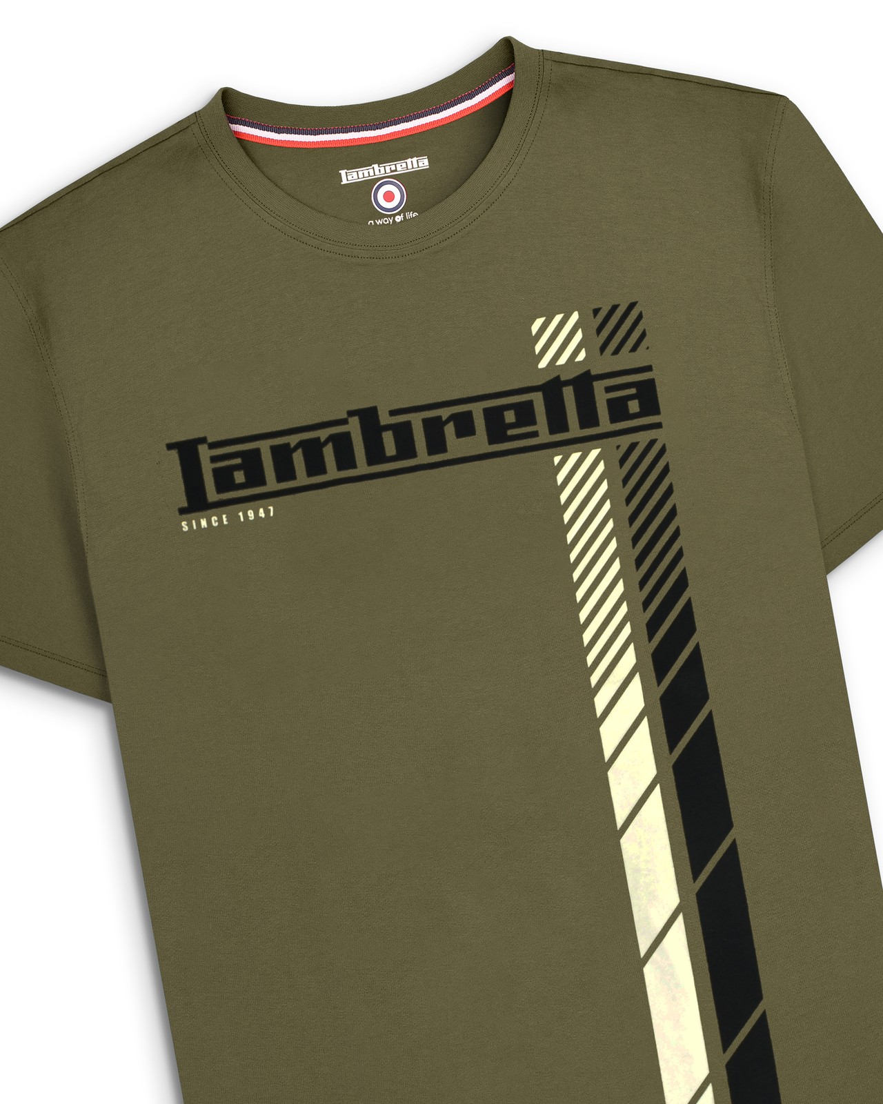 Lambretta Mens Khaki Fade Racing Stripe Retro Mod Ska Casual T-Shirts gallery