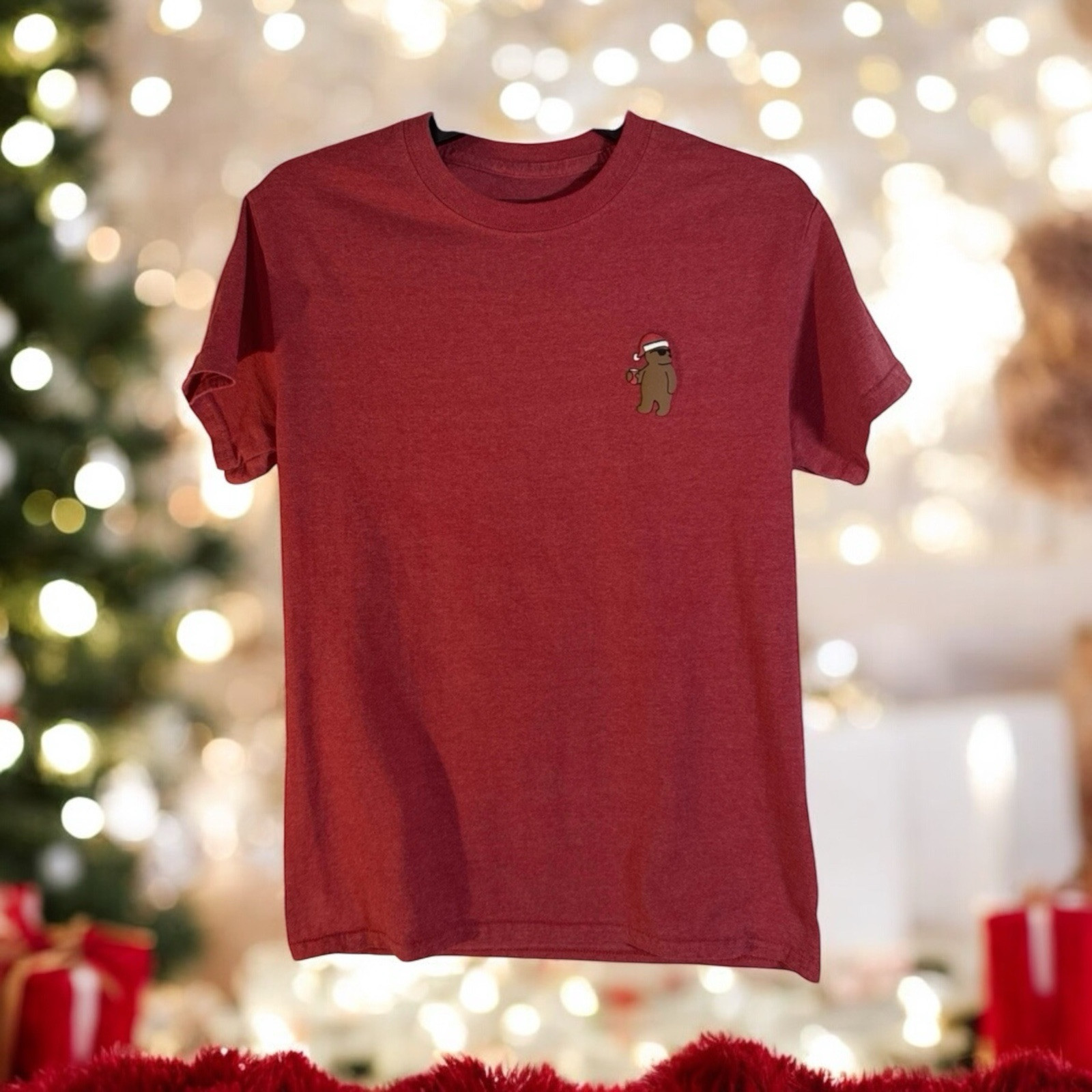 Riot Society Holiday Bear crewneck t-shirt Men's Small Red 100% Cotton gallery