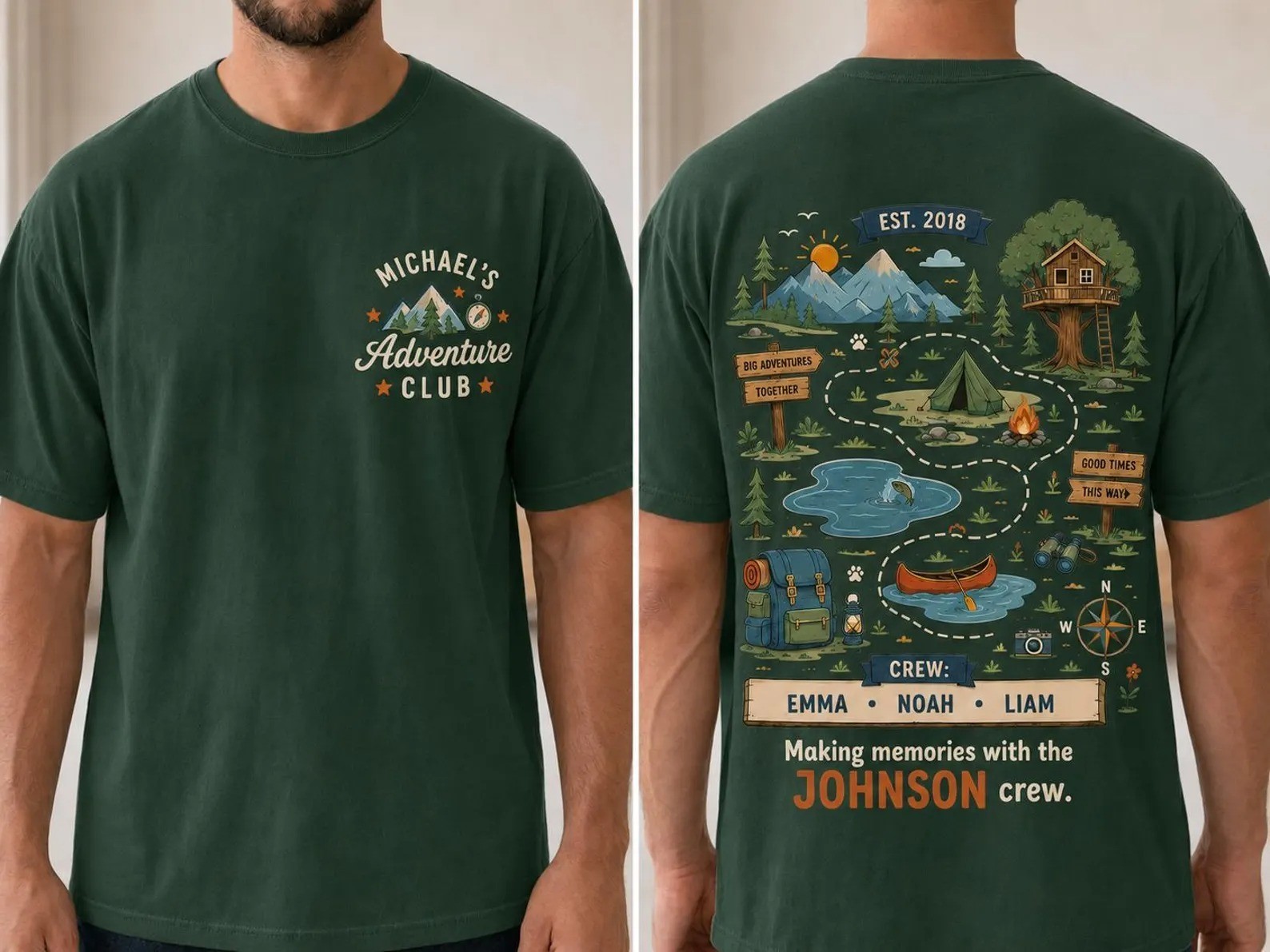 Personalized Adventure Dad Custom Outdoor Dad Tee, Kids Names Camping T-Shirt gallery