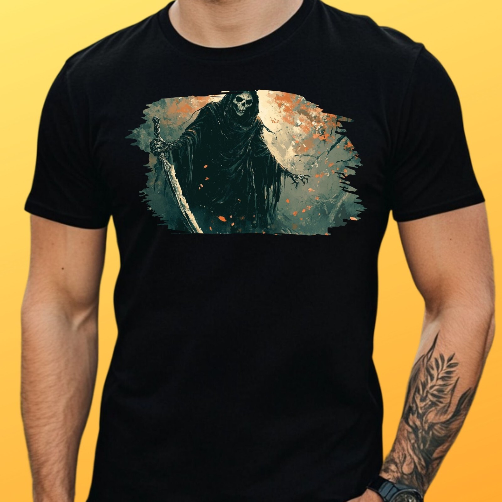Mens Grim Reaper Motif Cotton T-Shirt Size S to 5XL