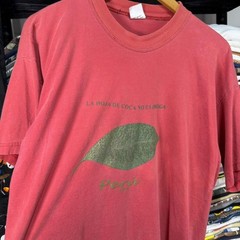 Vintage Peru Coca Leaf “No Es Droga” Men’s Red T-Shirt Size L 90s Distressed