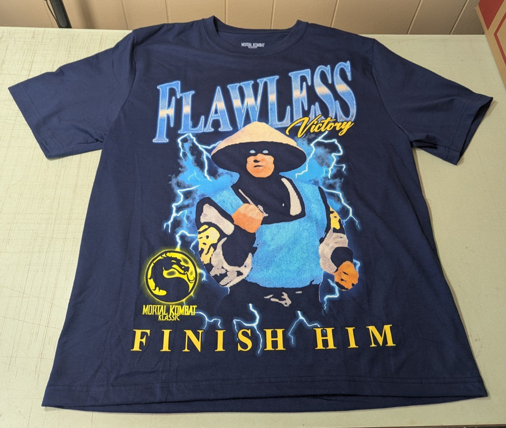 Mortal Kombat Klassic Finish Him Raiden Flawless Victory T-Shirt Large NEW
