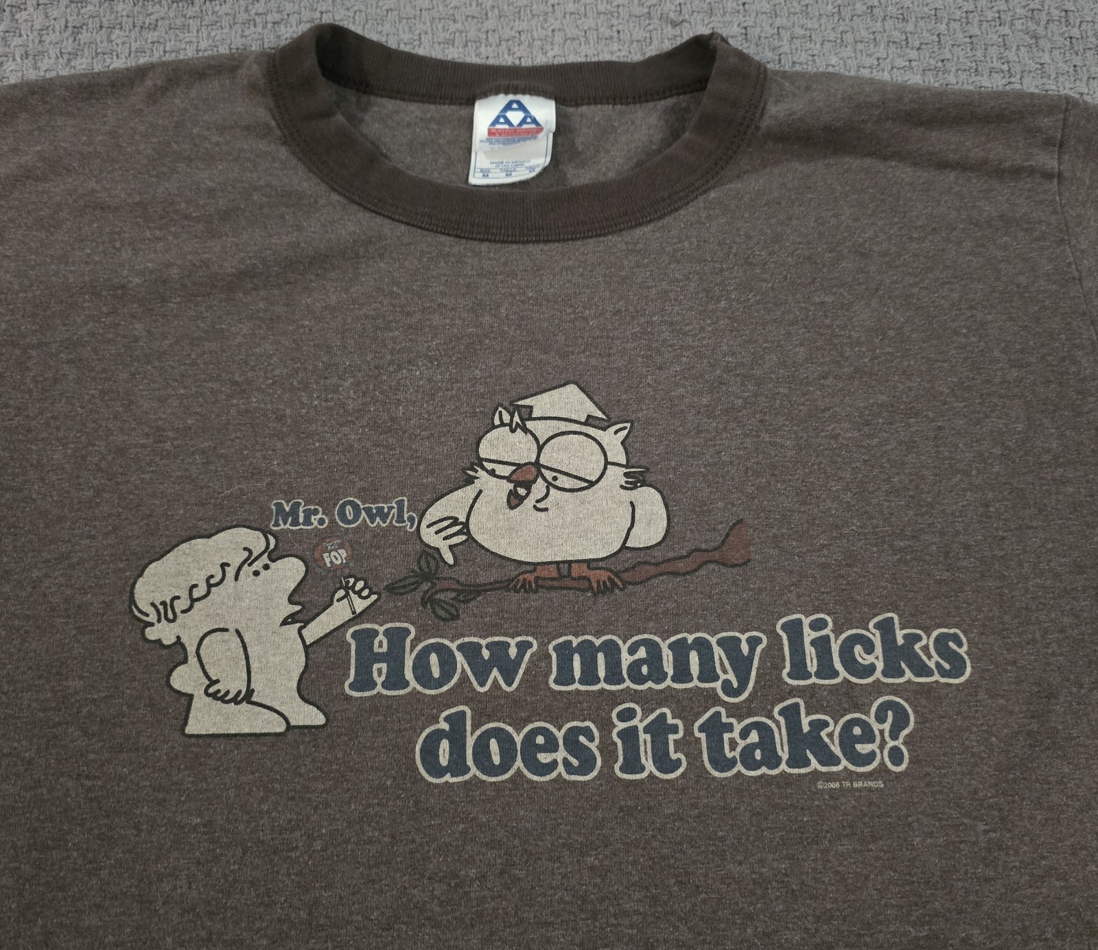 Vintage Ringer OWL How Many Licks Tootsie Pop T-Shirt Size Med Retro gallery
