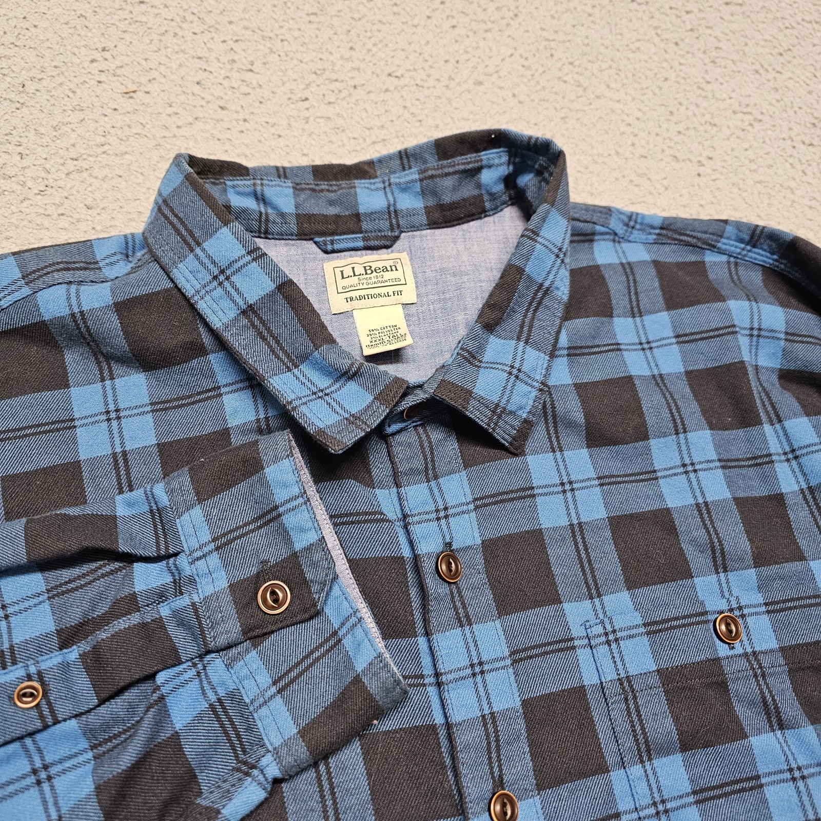 LL Bean Flannel Shirt Men's 3XLT Blue Plaid Button Up Shirt #513682 Untucked Fit gallery