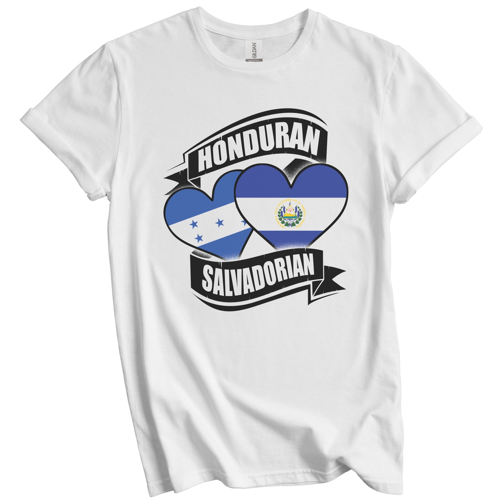 Honduran Salvadorian Hearts Honduras El Salvador Flags T-Shirt gallery