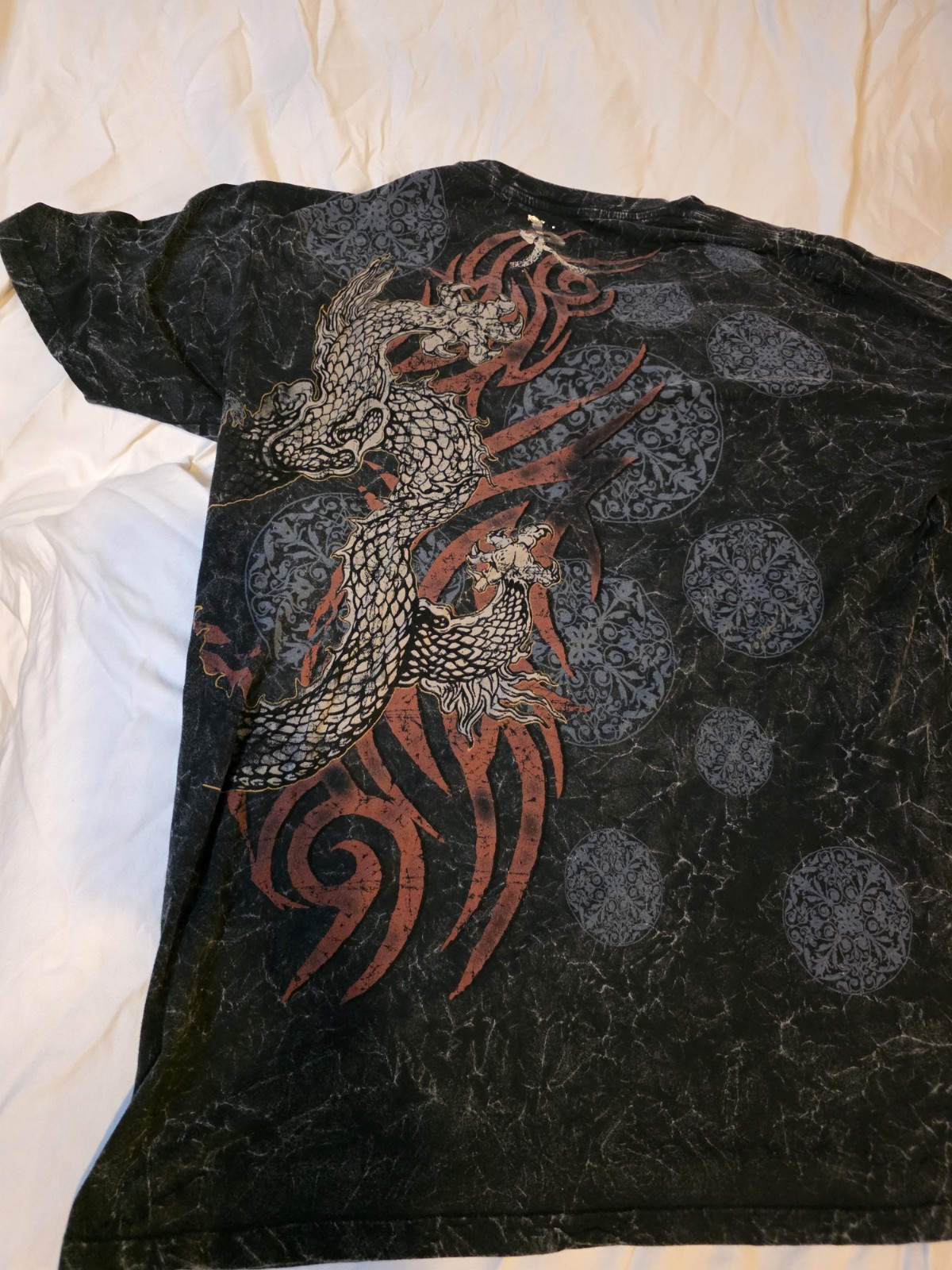 Y2k Vintage Ring of Fire Dragon Graphic Print Crew Neck Short Sleeve T-Shirt 2x gallery