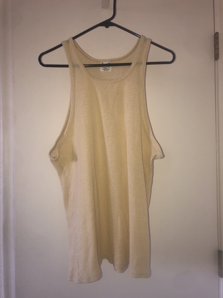 Vintage 80s MunsingWear Yellow Fishnet Aero Knit Dacron/Cotton Blend Tank Top XL