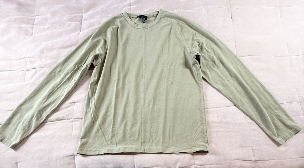 Express Green Mens L Crew Neck Cotton Blend Raglan Long Sleeve USA Made Shirt