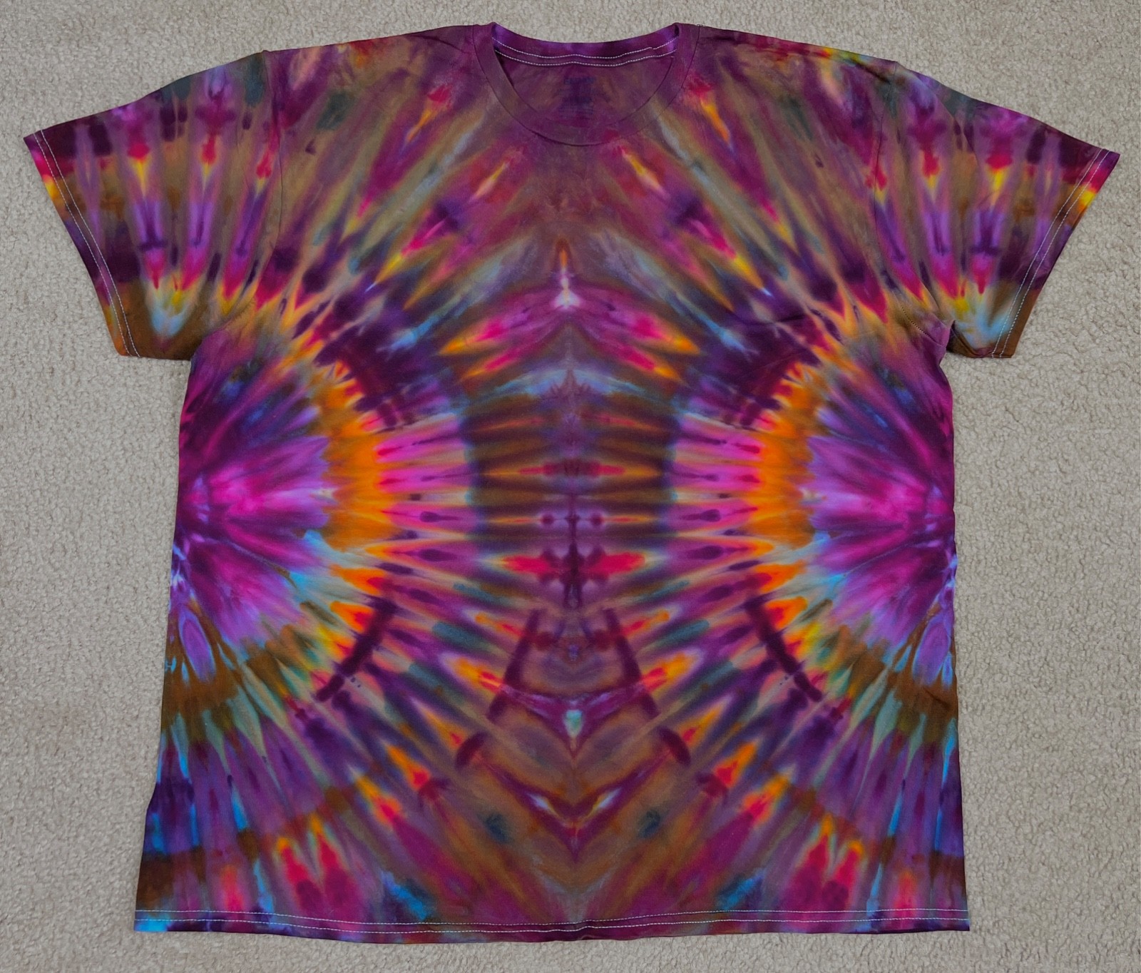 Handmade Ice Tie Dye T-Shirt XL Mens Womens Soft Cotton Maroon Orange Fanfold gallery