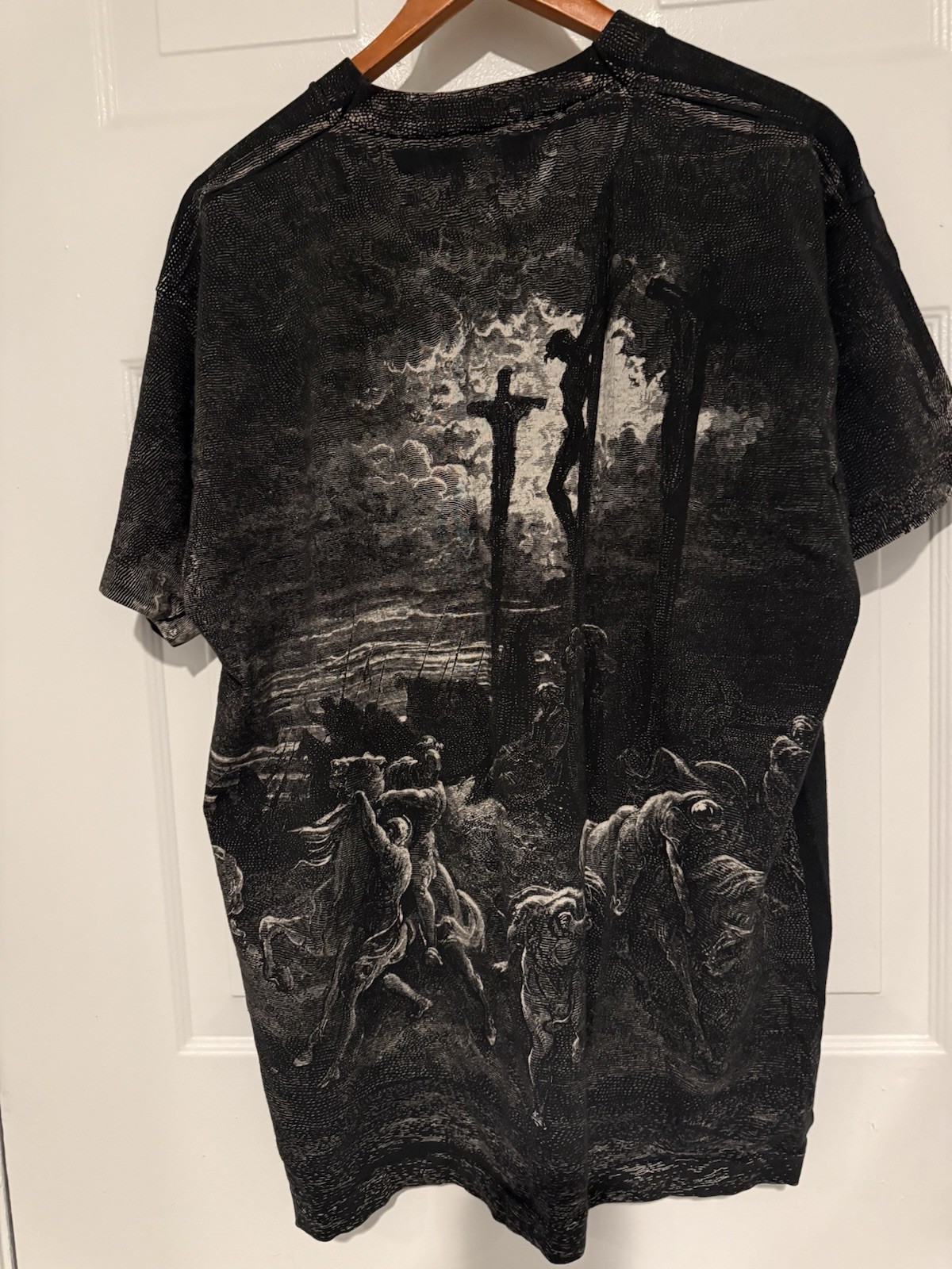Vintage 90s Gustave Dore Crucifixion AOP T-Shirt Dbl-Sided Single Stitch Boxy XL gallery