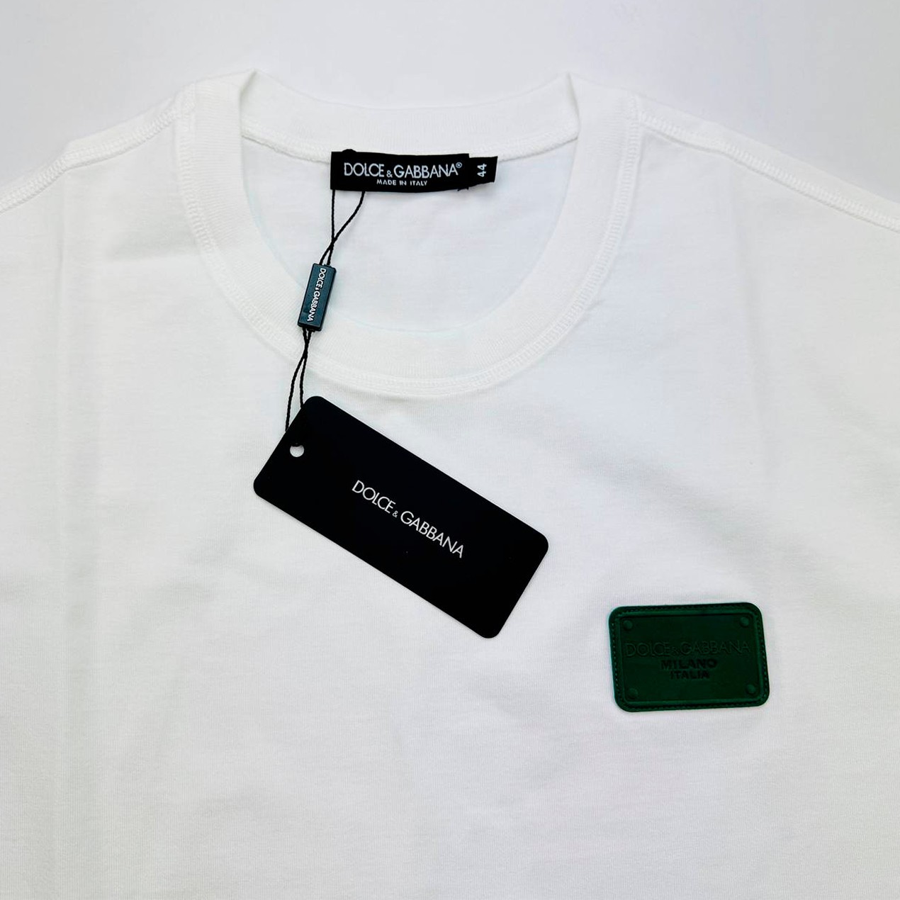 DOLCE & GABBANA Men's Branded Tag Logo Plaque Cotton Oversized T-Shirt – White gallery