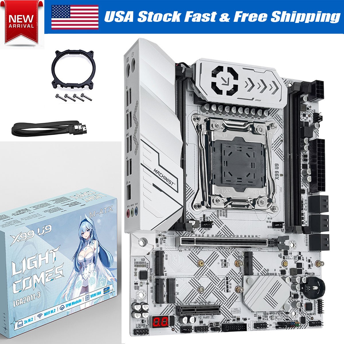 X99 U9 Motherboard LGA 2011-3 with TPM 2.0 slot, DDR4, M-ATX, NVMe M.2, WIFI M.2