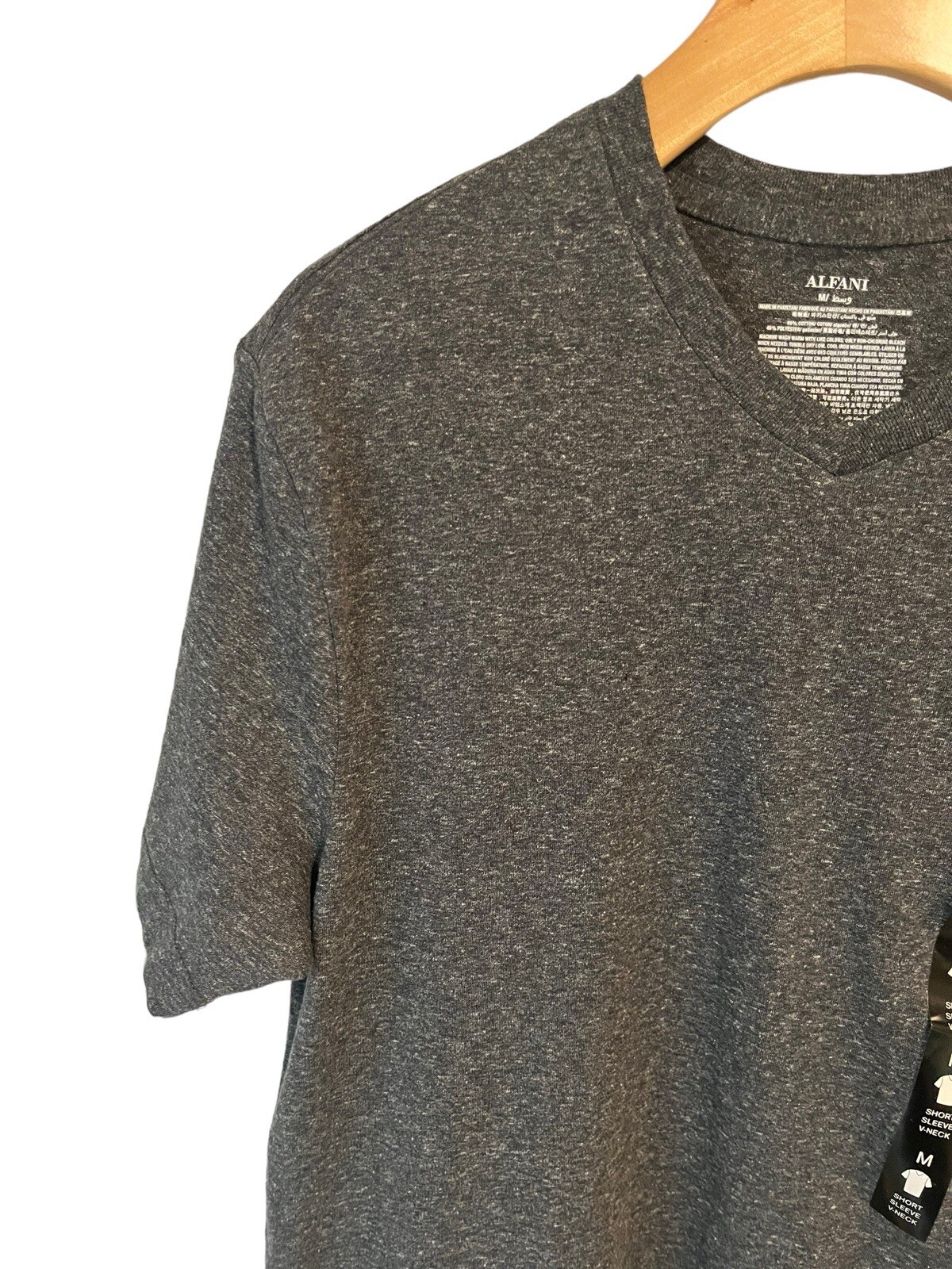 Alfani T Shirt Mens Medium Heather Gray V Neck Tee Short Sleeve Poly Cotton NWT gallery