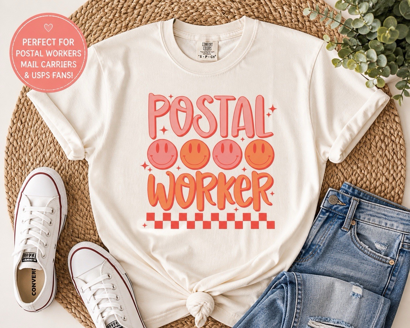 Comfort Colors Postal Worker Graphic Tee Beige Crew Neck Short Sleeve Size S gallery