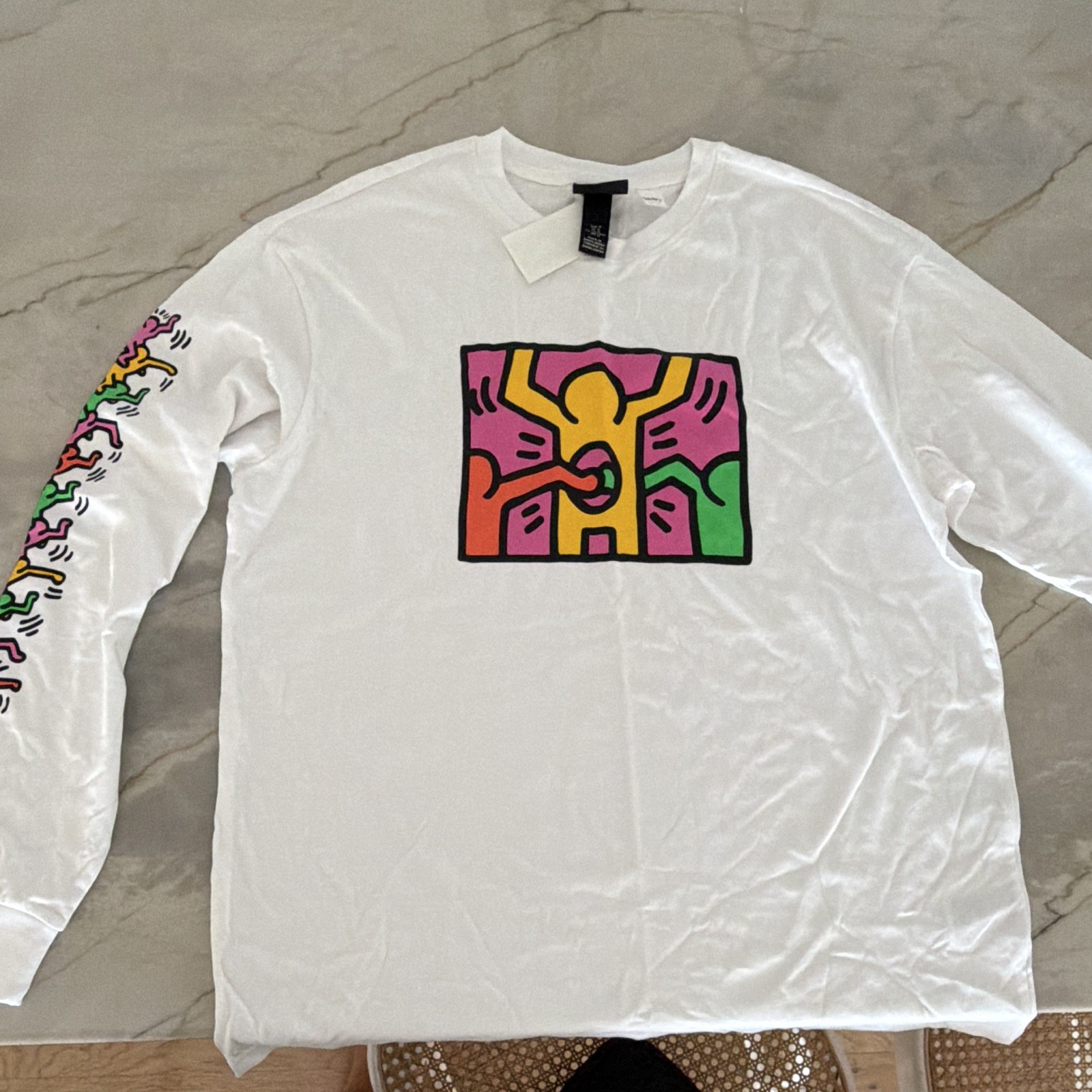 H&M x Keith Haring White Graphic Long Sleeve Regular Fit Tee M Cotton Crew gallery