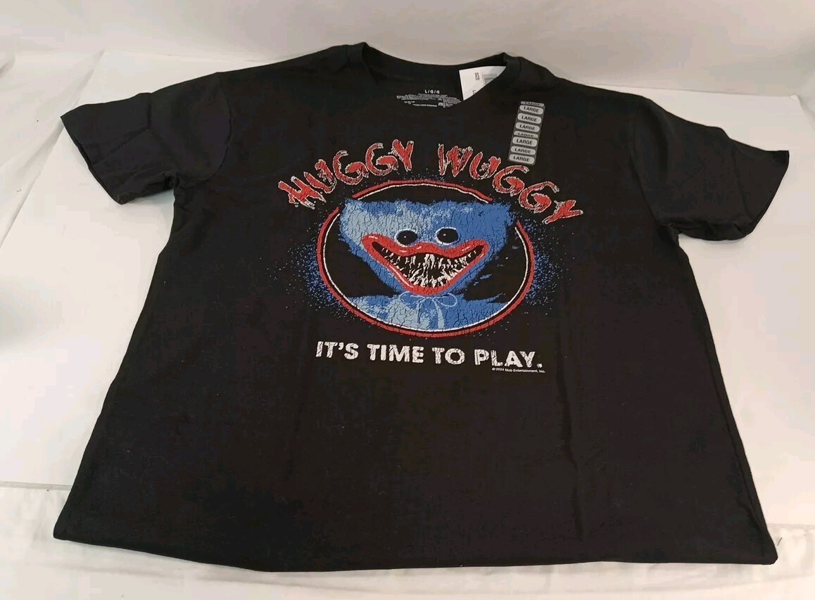 Poppy Playtime Huggy Wuggy "It's Time To Play" Black Unisex Shirt Size Large NWT gallery