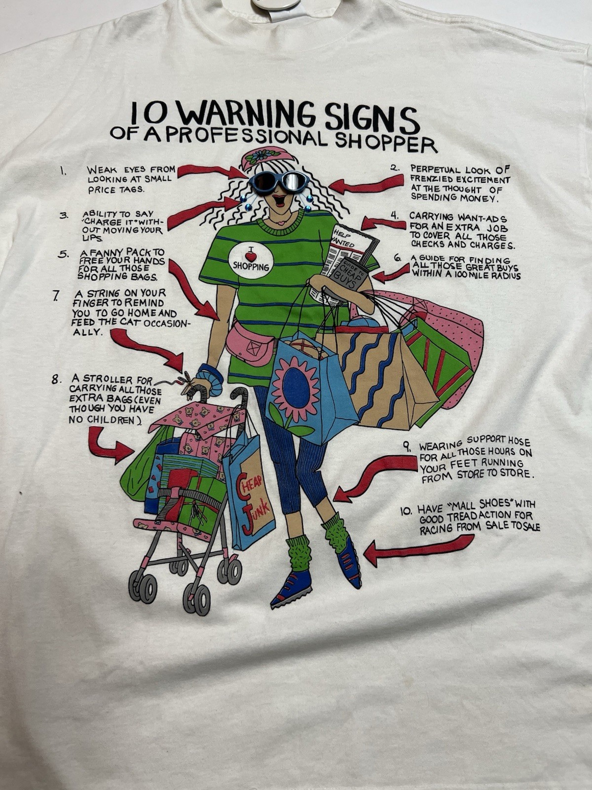 Vintage 1992 Funny Shopping T Shirt USA Made Graphic Novelty OSFA gallery