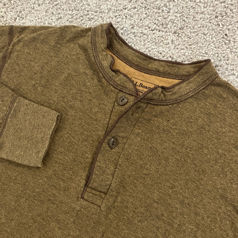LL Bean River Driver Henley Shirt Sweater Long Sleeve Brown Mens Sz MEDIUM TALL
