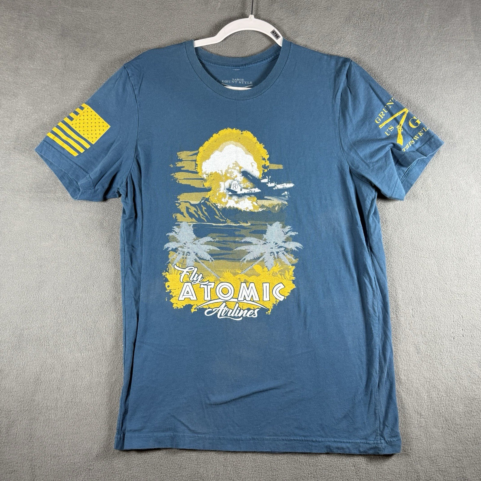 Grunt Style 1776 Large T-Shirt Fly Atomic Airlines Blue Fits Like Medium