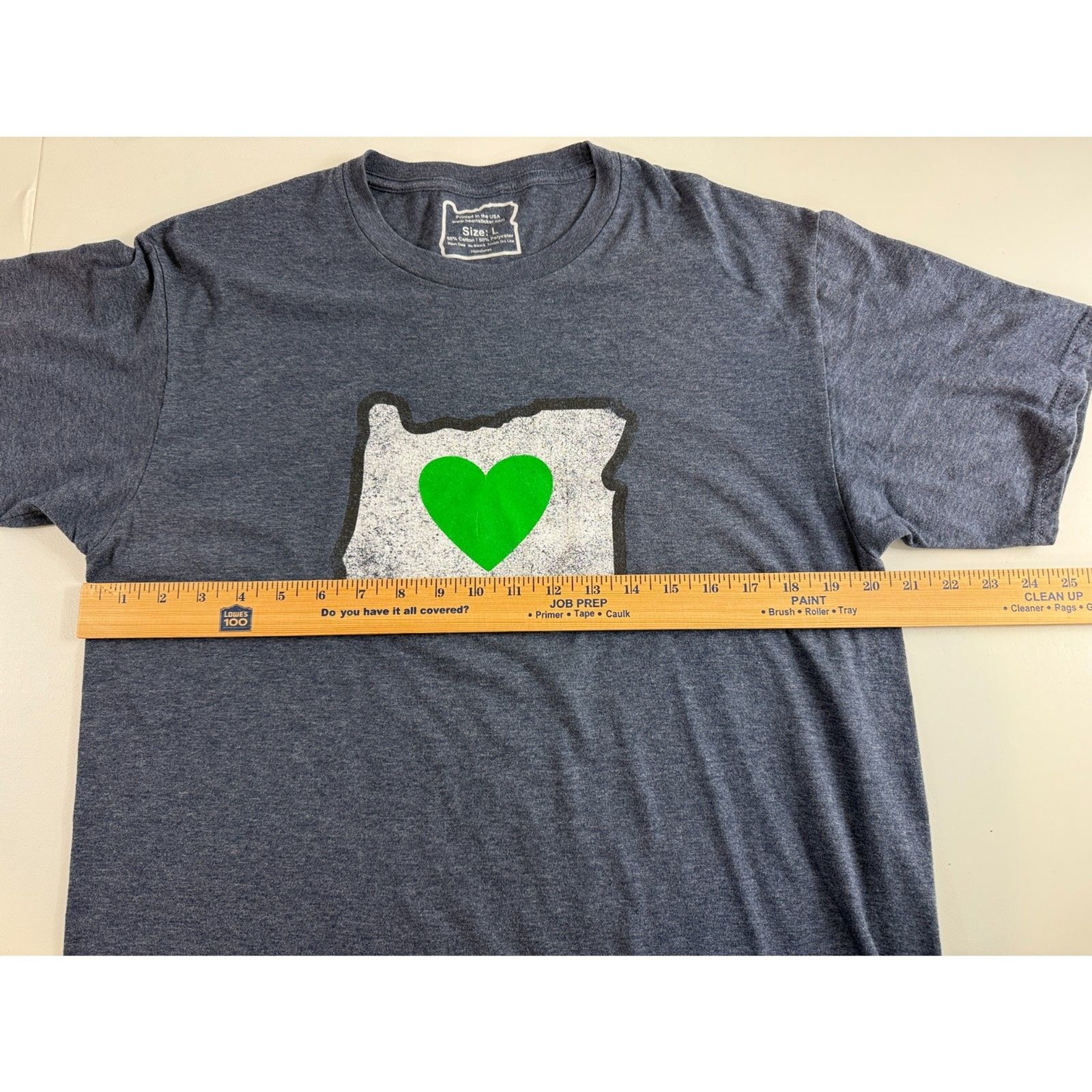 Love Oregon Green Heart Heather Blue Cotton Poly Blend T Shirt Adult Size L gallery