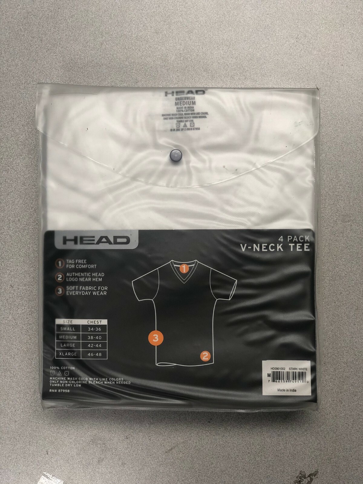 NEW*HEAD Men's 4 Pack Classic Cotton White V-Neck T-Shirt Undershirt - Size S, M gallery