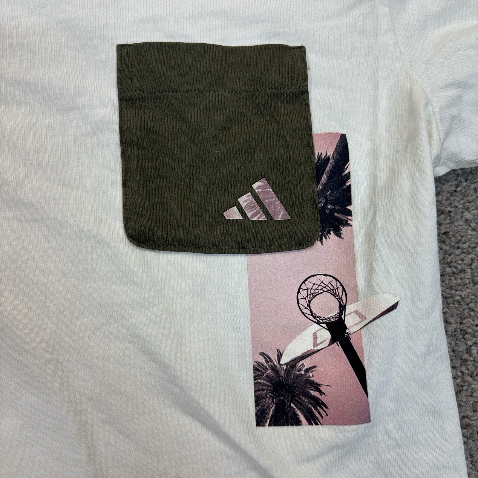 Adidas Men’s Shirt Small Olive Green ShortSleeve Tropical BasketBall Graphic gallery