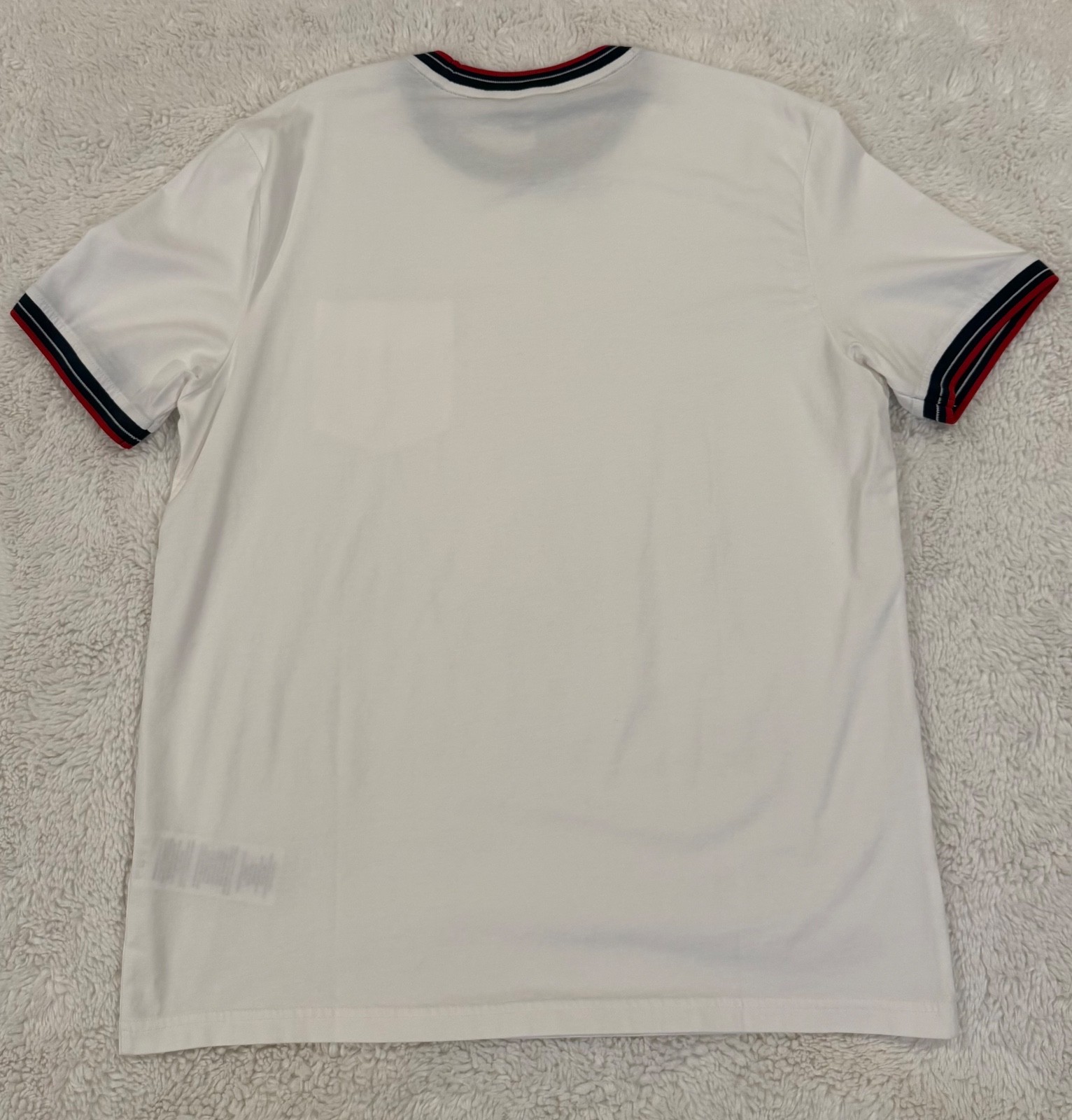 MEN'S BEN SHERMAN WHITE T-SHIRT SIZE M STRIPE COLLAR POCKET COTTON STRETCH TEE. gallery