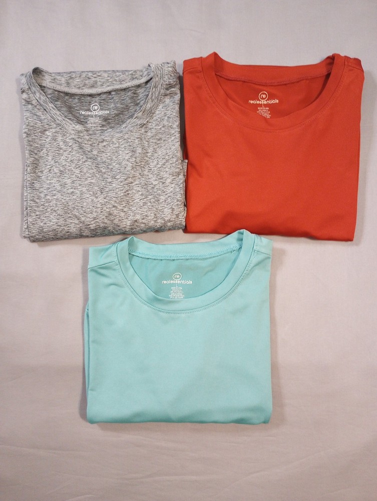 Real Essentials Shirts Men’s Large Gray Green Brown Bundle of 3 Short Sleeve