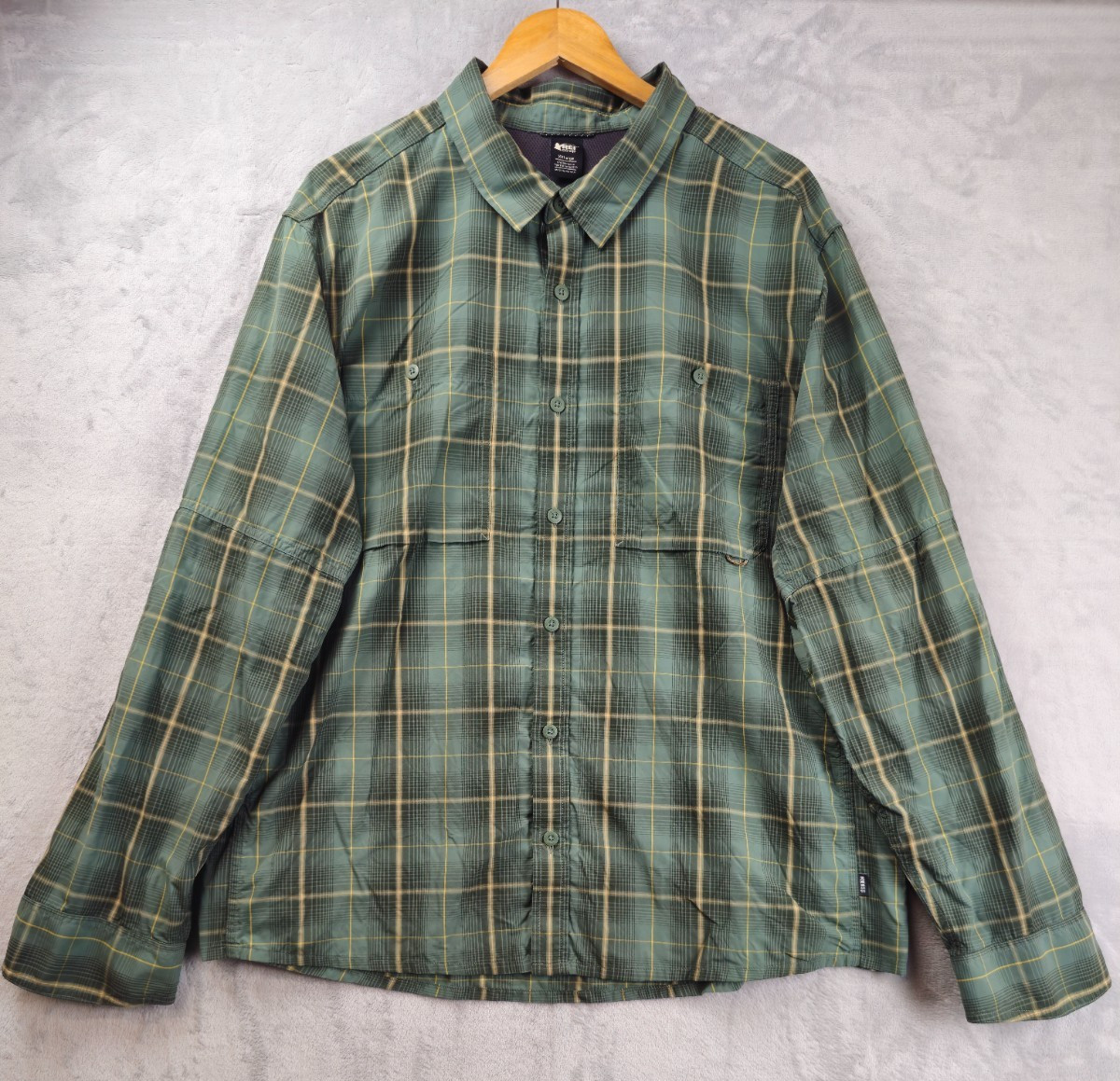 REI Co-Op Mens Sahara Shirt XXL Green Plaid Long Sleeve Button Up Outdoor Hiking gallery