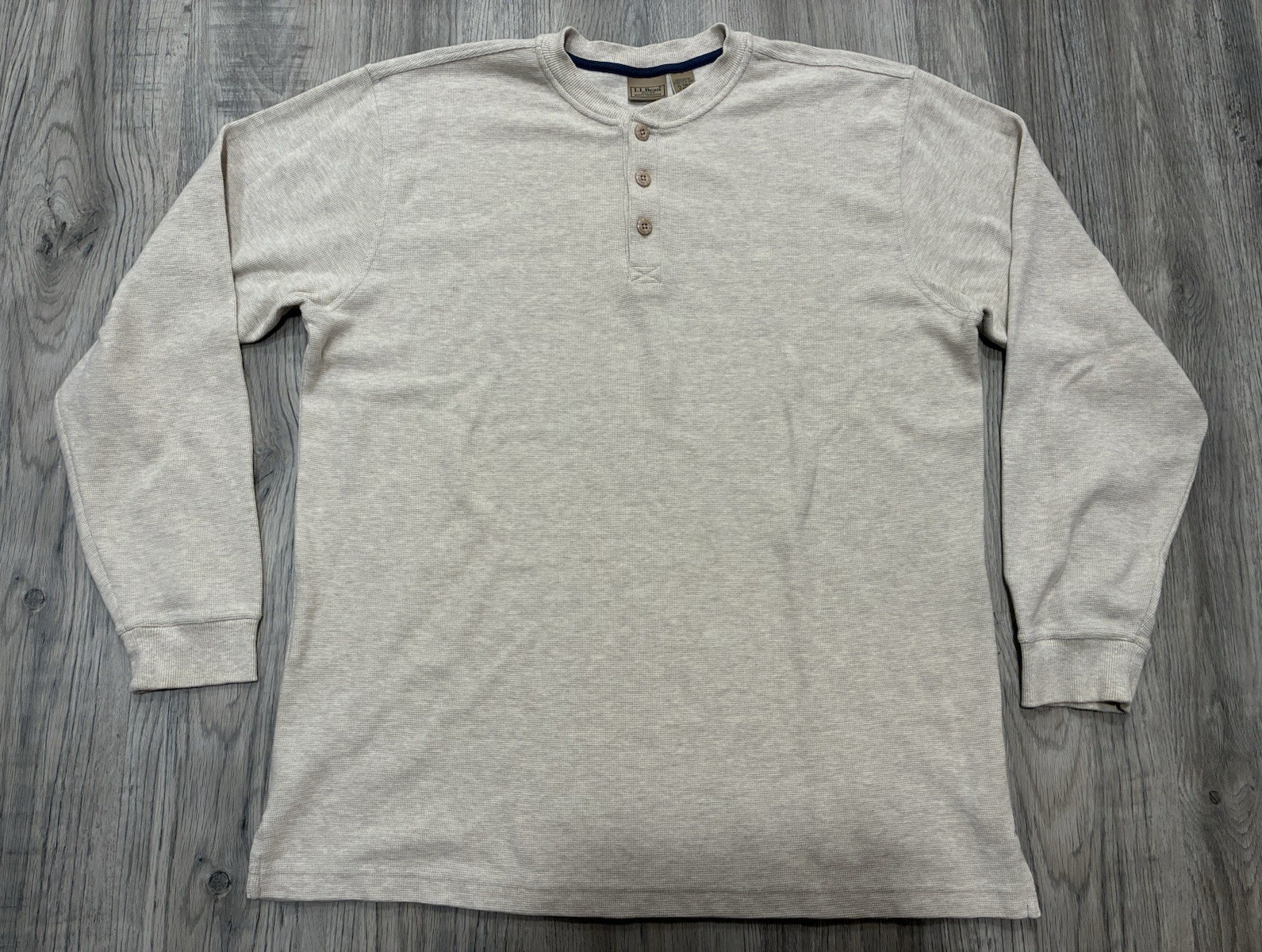 L.L.Bean Beige Long Sleeve Waffle Knit Henley Men's XL Tall gallery