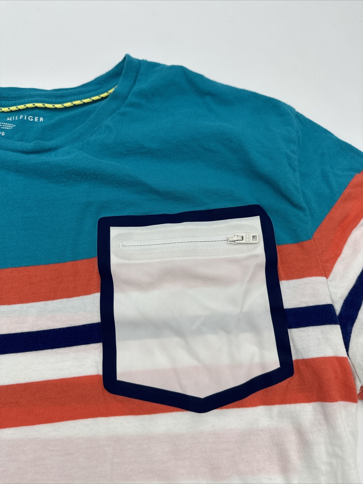 Tommy Hilfiger T-Shirt Men Large Striped Pockets Zipper…#3998 gallery