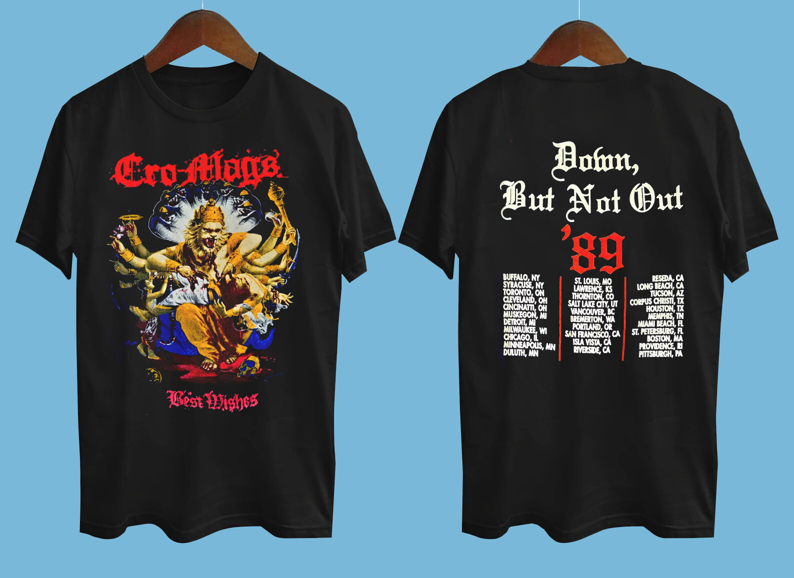 Cro-Mags 1989 Down But Not Out tour Black Unisex All Size S-5XL Shirt 2 Sided gallery