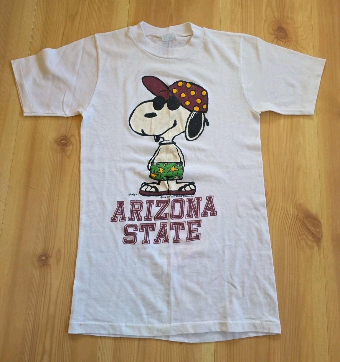 Vtg Artex Arizona State Peanuts Snoopy White T Shirt Size S *Very Small*