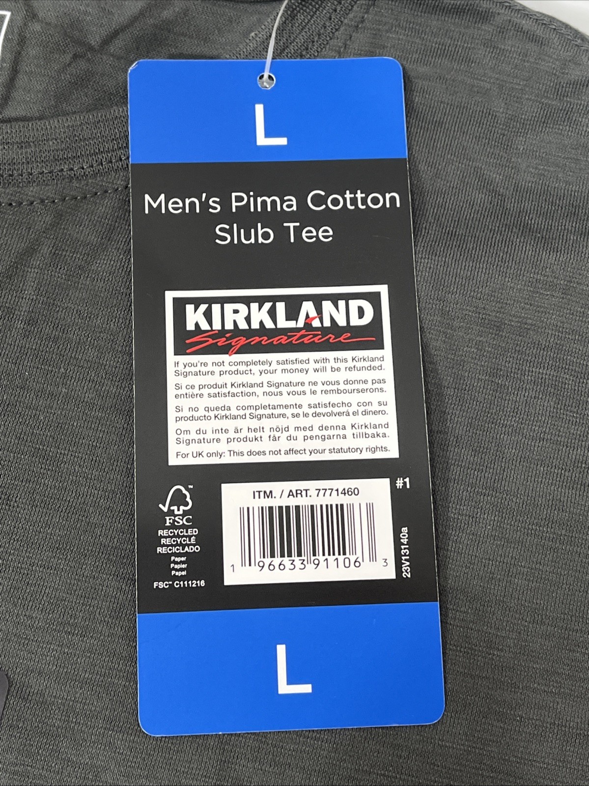 Kirkland Signature 100% Pima Cotton Slub Tee, Men's Large, Gray, NEW gallery