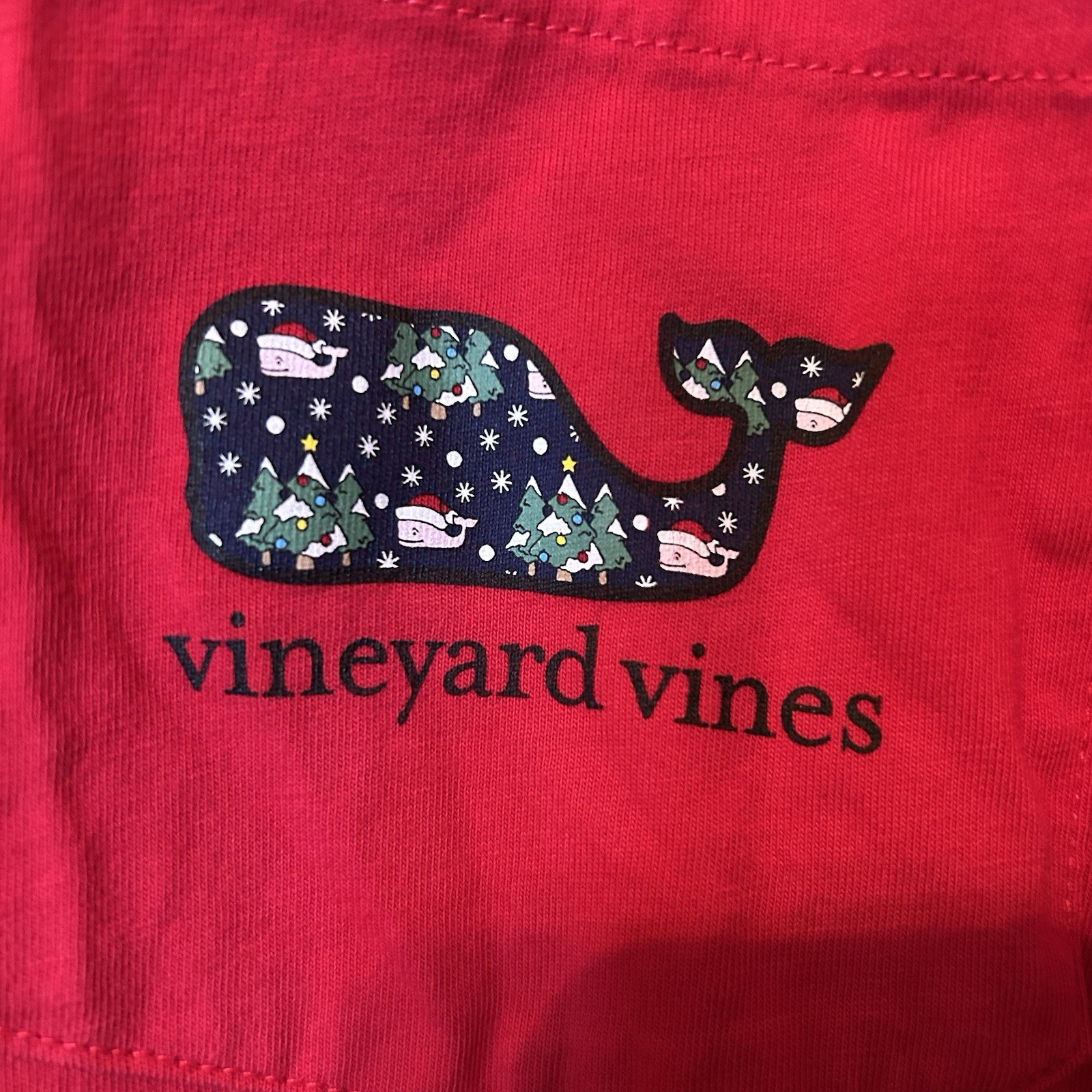 New Vineyard Vines Christmas Whale Shirt 2XL Trees Snow Holiday Red BG24 gallery