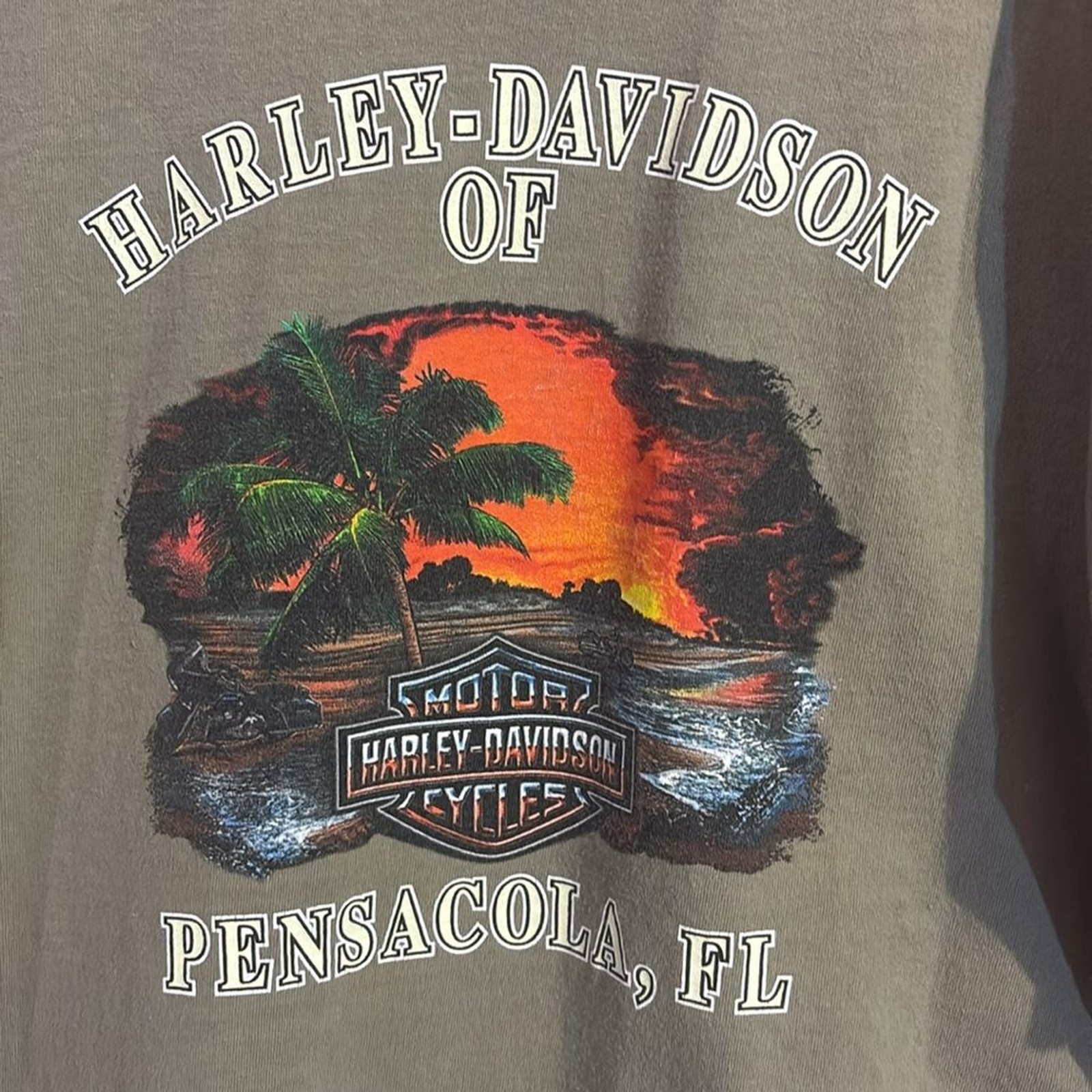 Harley-Davidson olive green graphic tshirt. Sz XL. From Pensacola FL. 2007. gallery