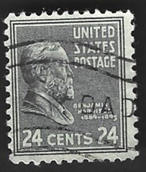 Scott# 828 24c Benjamin Harrison with a Wavy Machine Cancel (A-3)