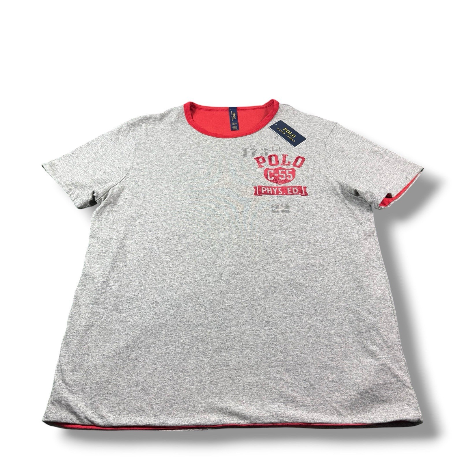 NWT Polo Ralph Lauren Custom Slim Reversible Graphic T-Shirt Gray/Red Mens Sz XL gallery