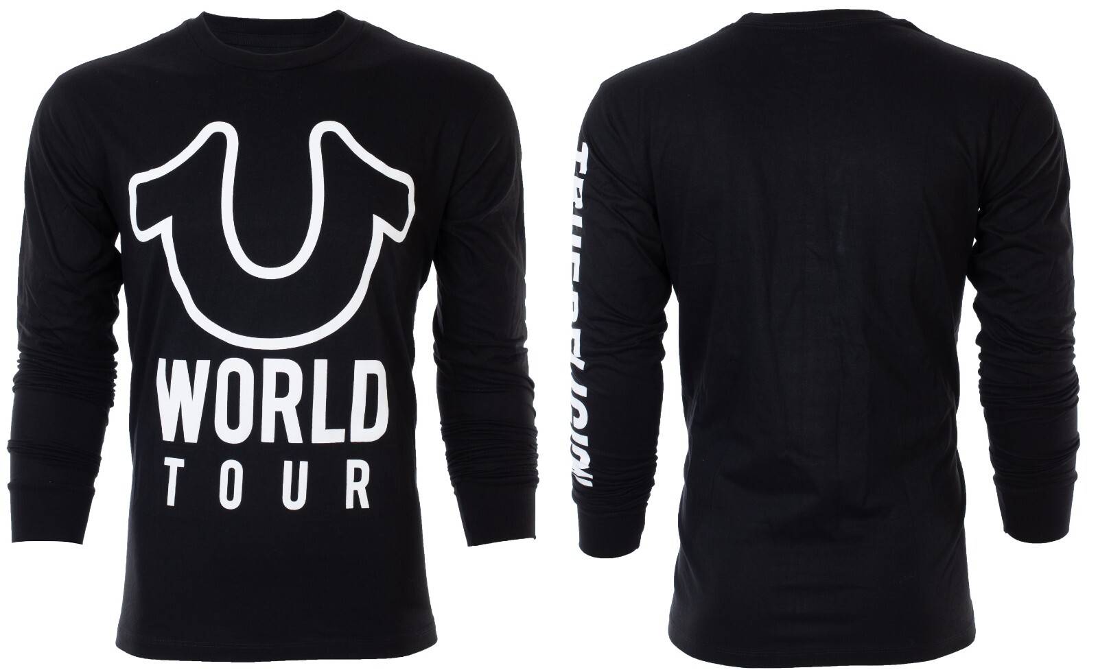$79 TRUE RELIGION Black White WORLD TOUR Long Sleeve Designer Graphic T-shirt gallery