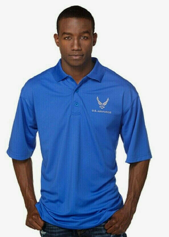 US Air Force Golf Shirt Blue Performance Poly Moisture Wicking Polo USAF AF Blue gallery