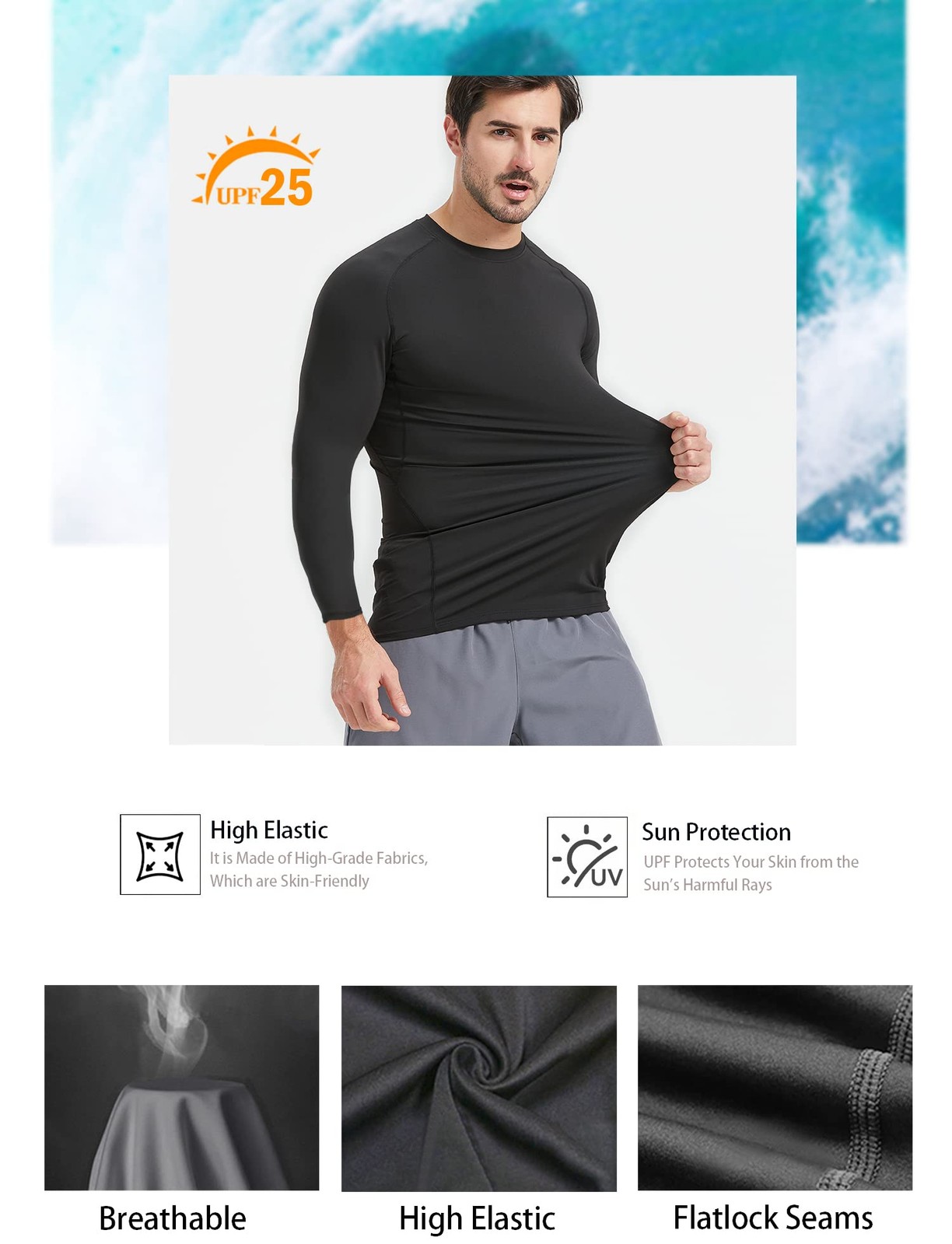 4 Pack Workout Compression Shirts Men Long/Short Sleeve Rash Guard Athletic U... gallery