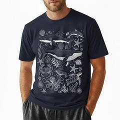 Ocean Creatures Shark Whale Octopus Marine Retro Sketch Vintage Gift Tee