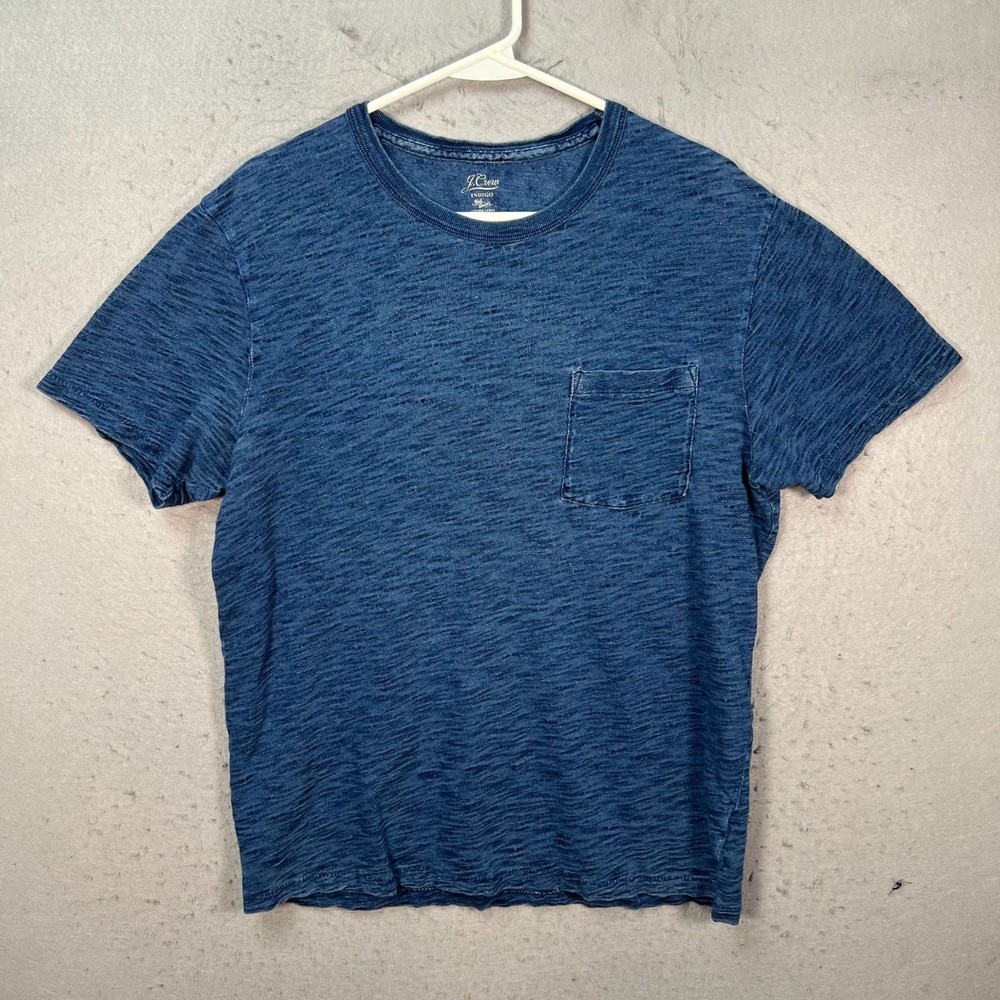 J.Crew Mens Size Medium Indigo Blue Slub Cotton Pocket T Shirt 100% Cotton