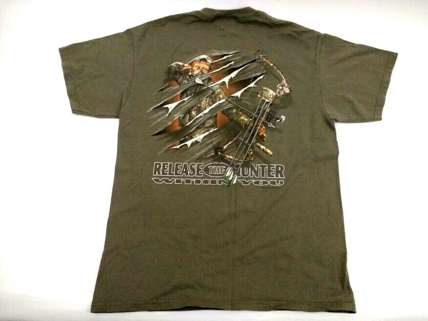 “Release The Hunter” Bowhunter Men’s 100% Cotton Green T Shirt Size Medium