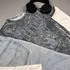 Y2K Gray Skeleton Biker Tee AOP Tie-Dye Grunge Goth Skater Shirt Size S/M