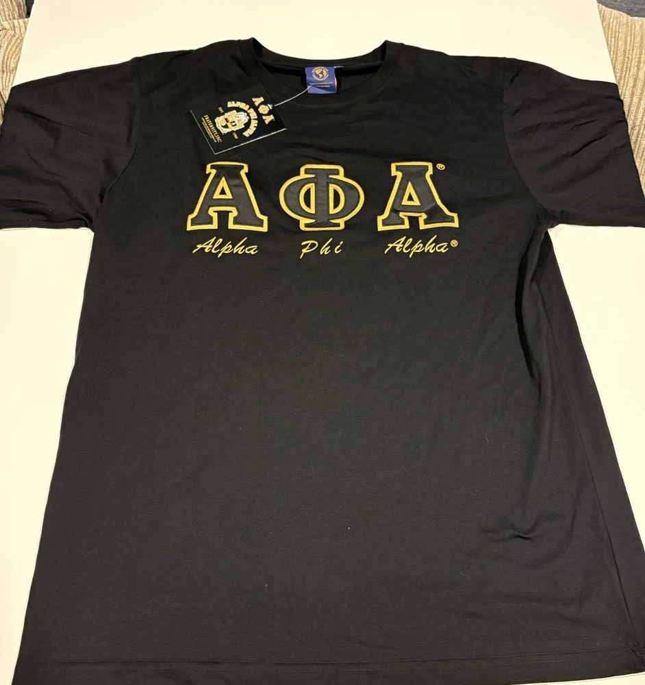 Alpha Phi Alpha Short Sleeve Black Shirt w/ 4″ Greek Twill Letters sz XL NEW