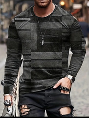 Mens Plaid/Rectangle Pattern Long Sleeve Tshirt/also plus Sizes