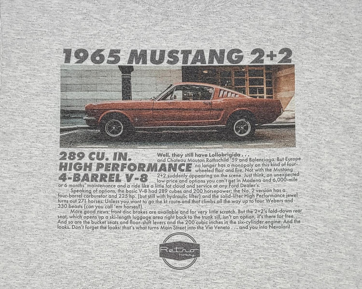 New Retro Hobby 1965 Mustang 2+2 Vintage Ad Men's T-Shirt, Various Sizes gallery