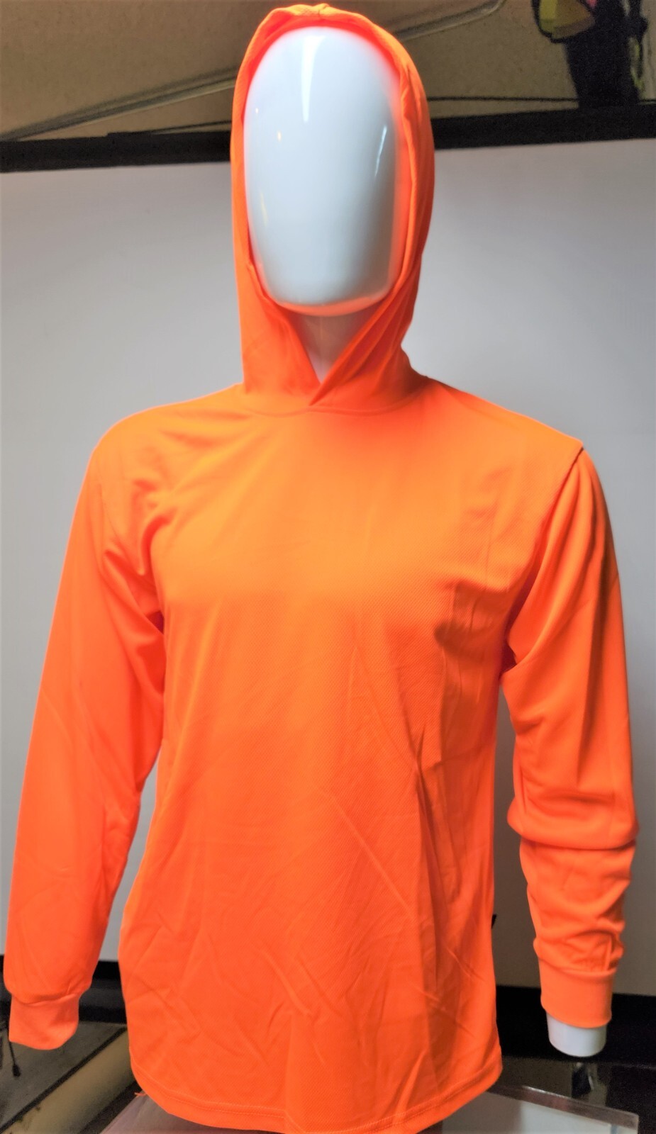 Neon Yellow or Orange Long Sleeve Hoodie Shirt, Polyester birdeye mesh gallery