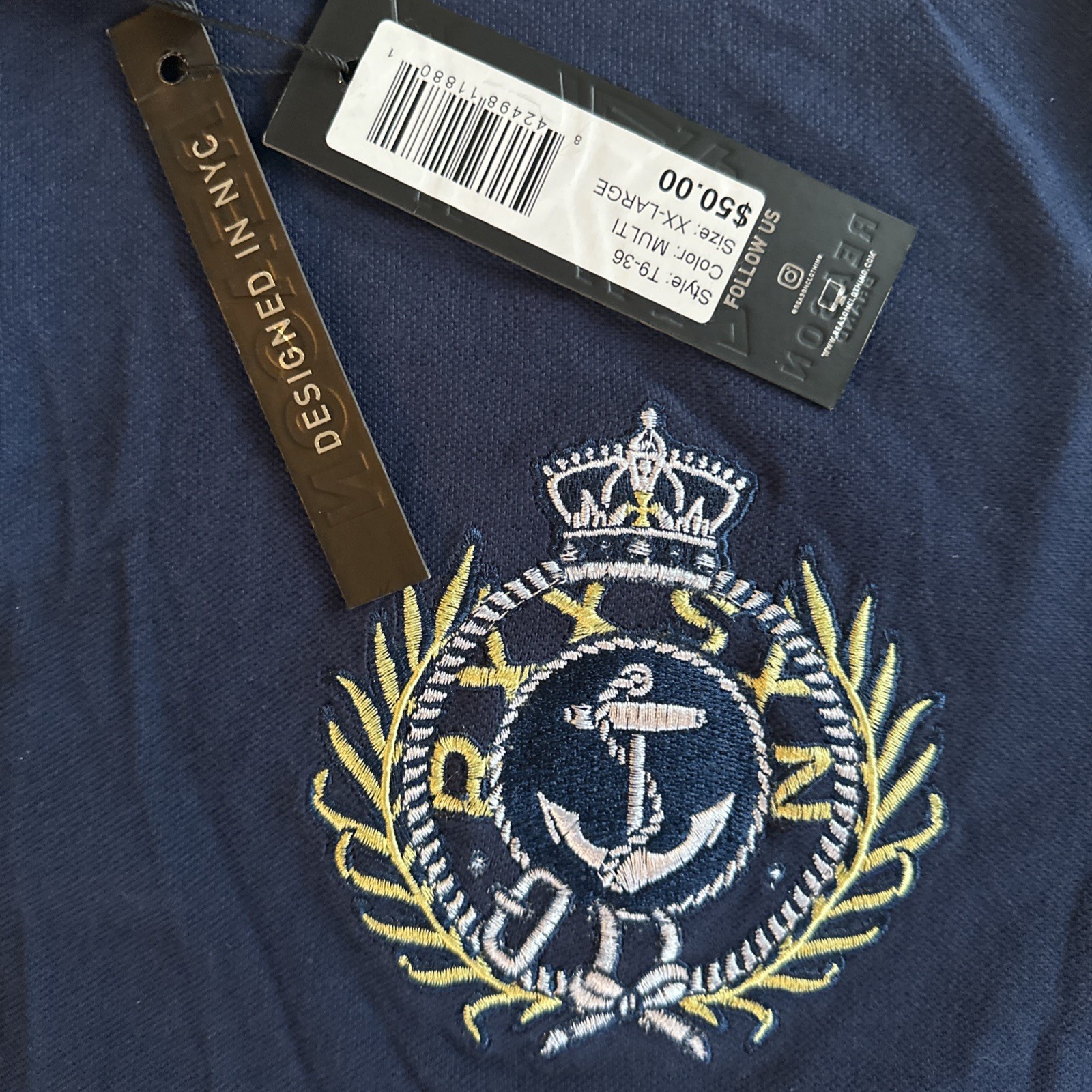Men’s Reason Brand T-Shirt Polo Size XXL Navy Multi Color Cotton New MSRP:$50/- gallery